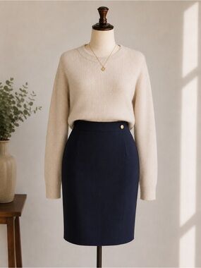 Classic Navy Tailored Pencil Skirt | Quiet Luxury London Fog Black Label, size s
